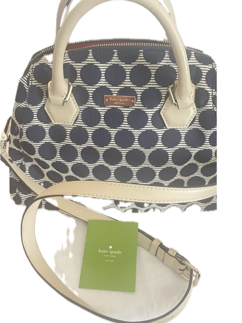 kate spade Navy and Cream Polka Dot Satchel with Cream Strap
